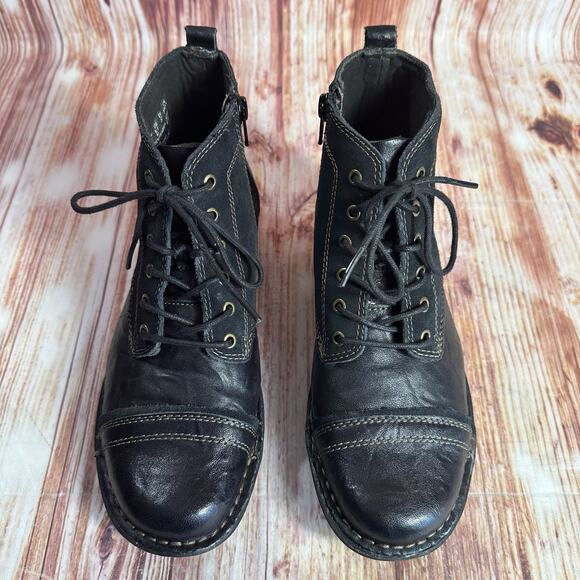 Clarks NIKKI NORTH Size 6.5 Black Leather Lace Zip Up Ankle Booties Boots Shoes - Picture 3 of 10